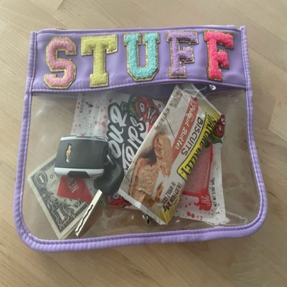 Handbags - Clear Nylon Pouch - Chenille Letters (Stuff)